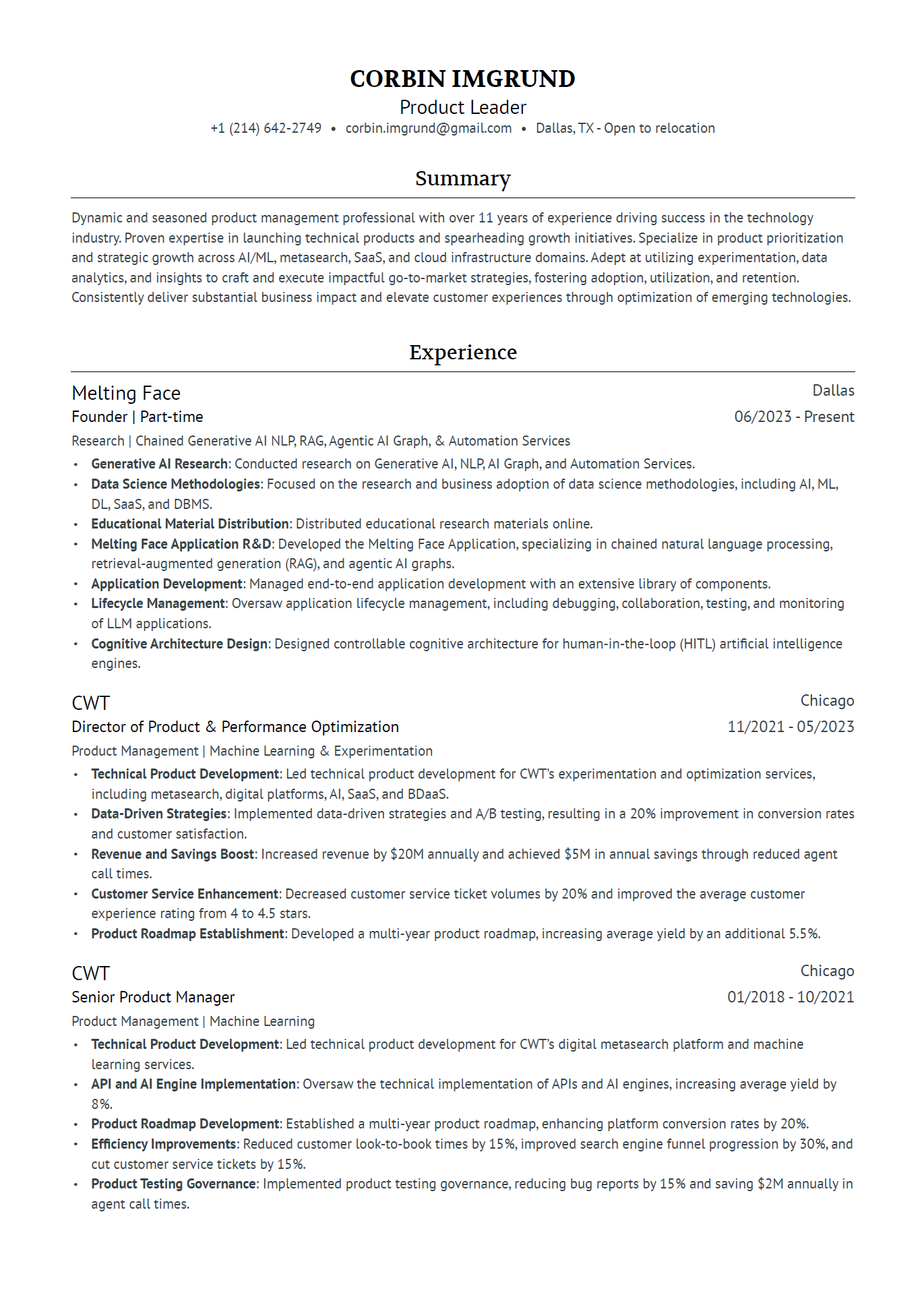 Resume page 1